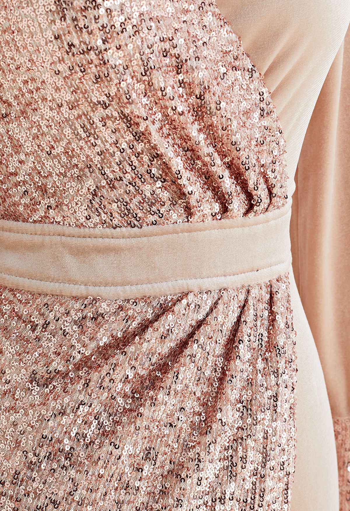 Dazzling Sequins Velvet Cocktail Dress in Rose Gold