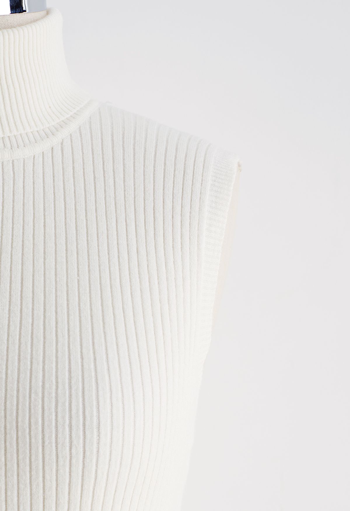 Turtleneck Soft Knit Sleeveless Top in White