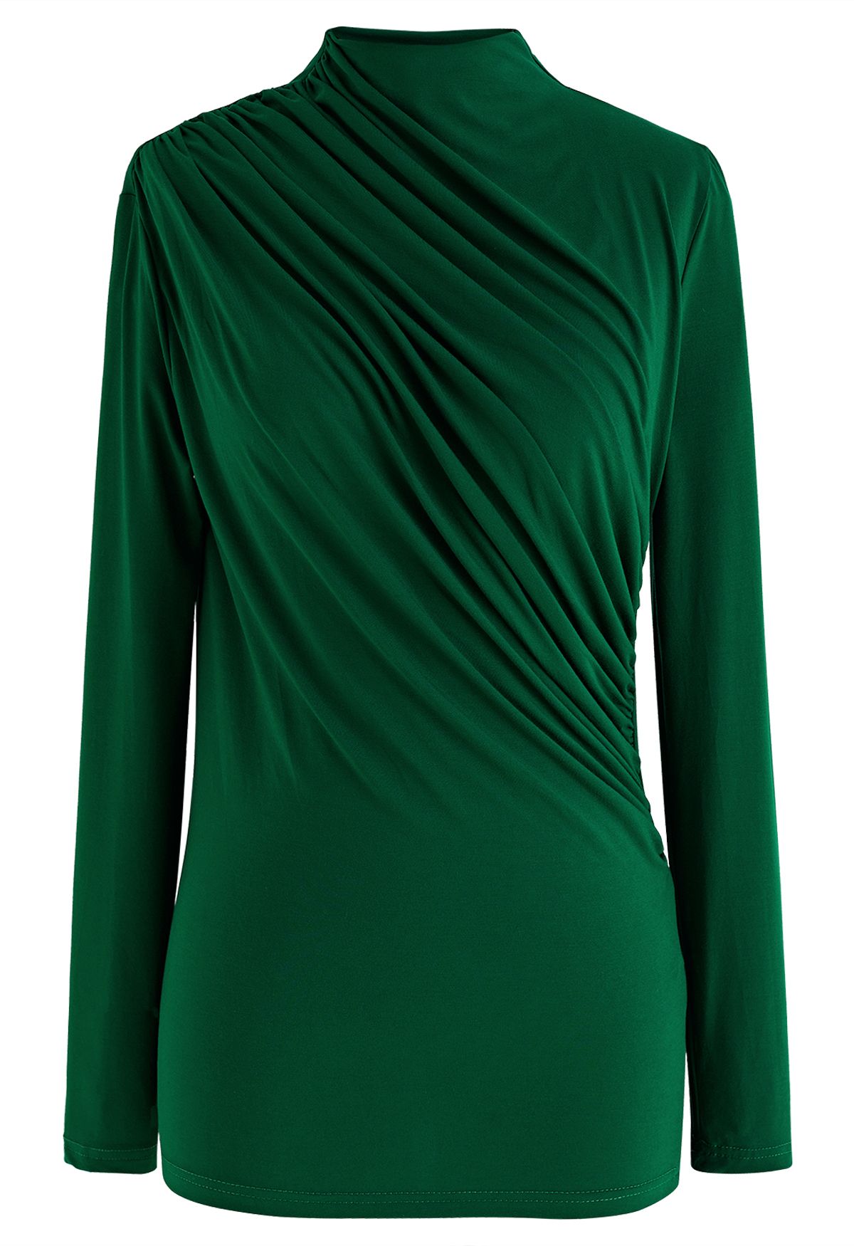 Ruched Long Sleeves Top in Dark Green