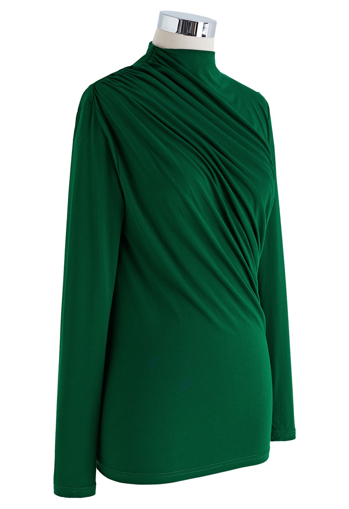 Ruched Long Sleeves Top in Dark Green