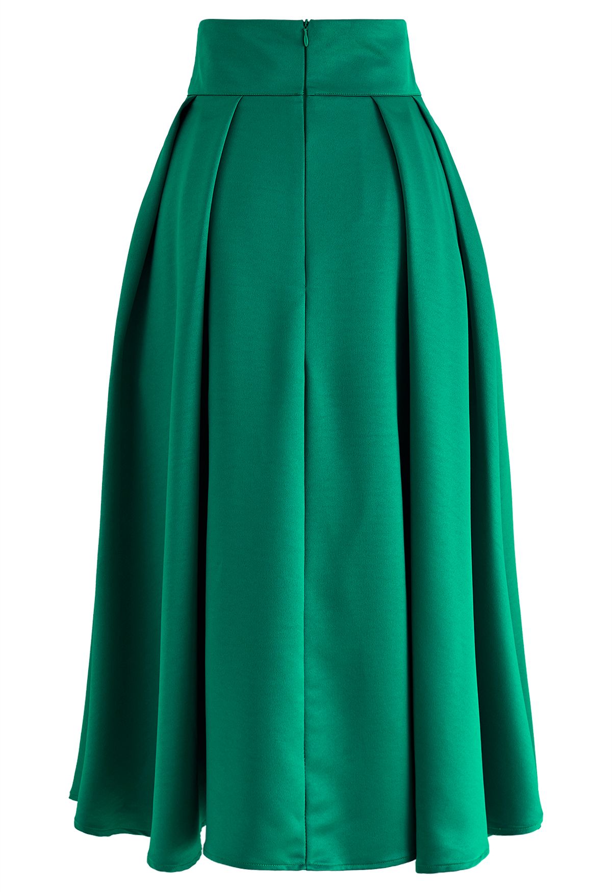 Pearl Heart Buttoned A-Line Midi Skirt in Emerald