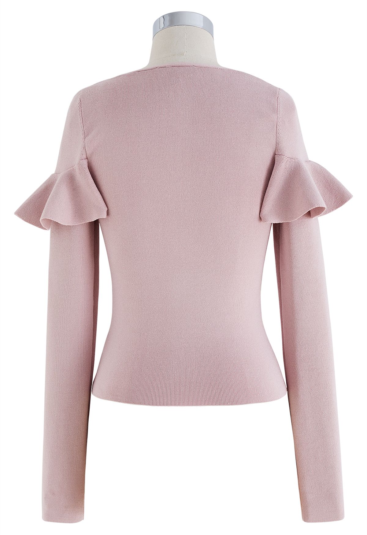 Sassy Wide Ruffled Neckline Knit Top in Dusty Pink