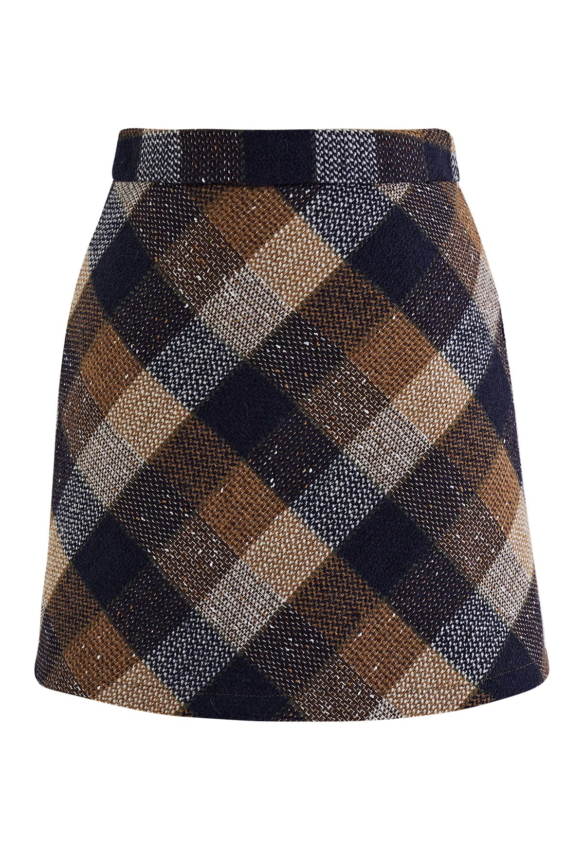 Retro Check Tweed Mini Skirt in Tan