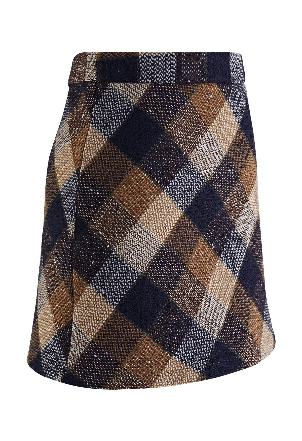 Retro Check Tweed Mini Skirt in Tan