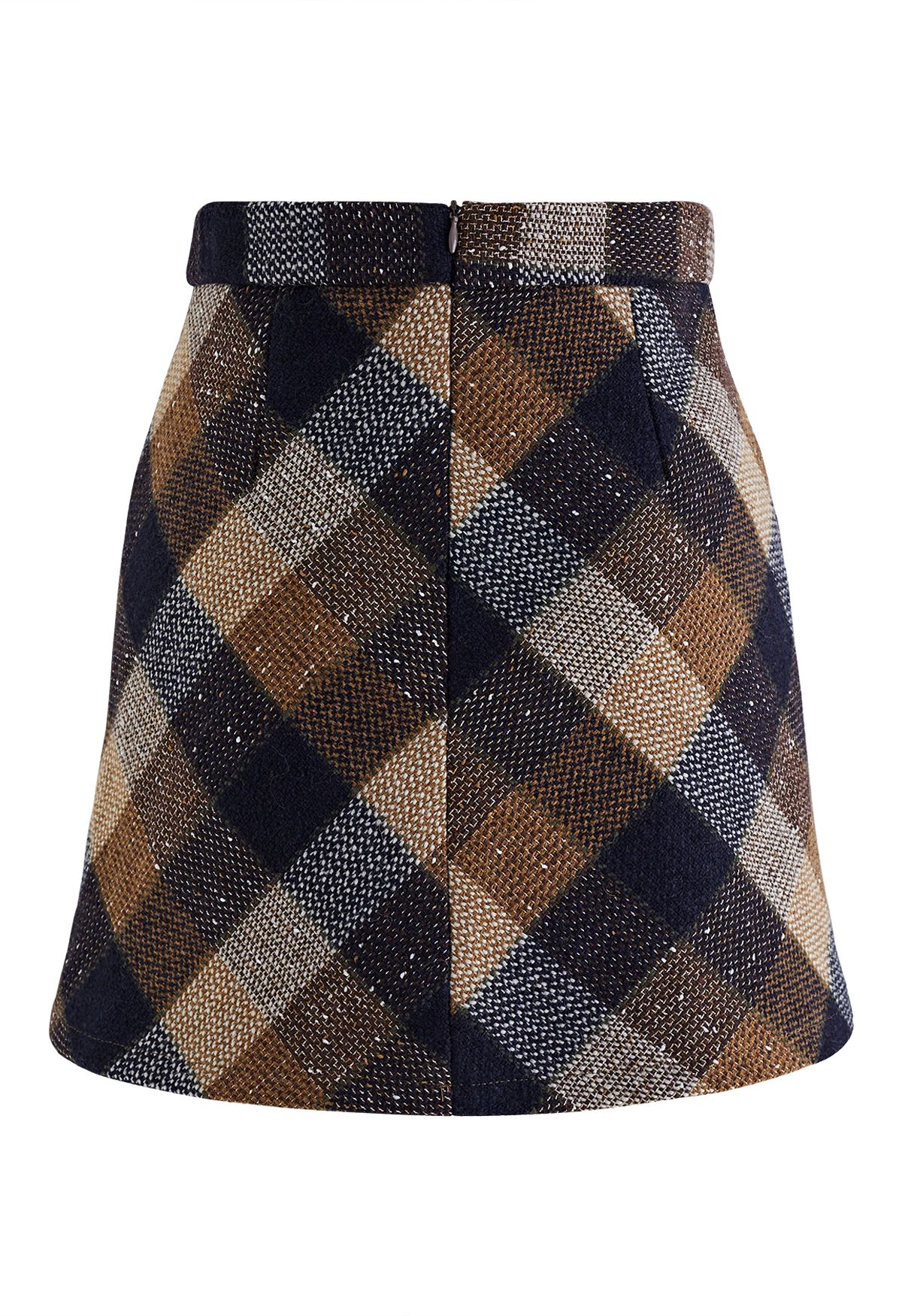 Retro Check Tweed Mini Skirt in Tan