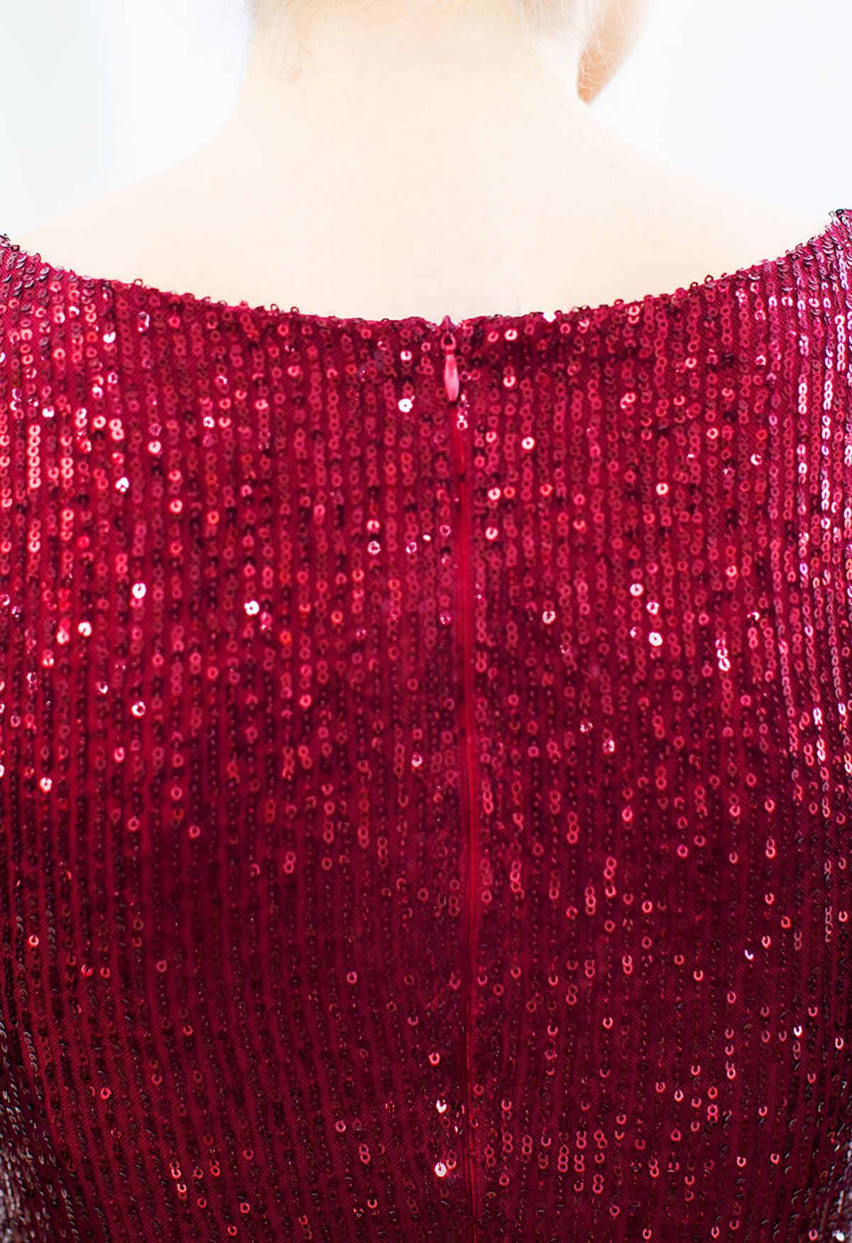 Shiny Full Sequins Trumpet Dress in Burgundy