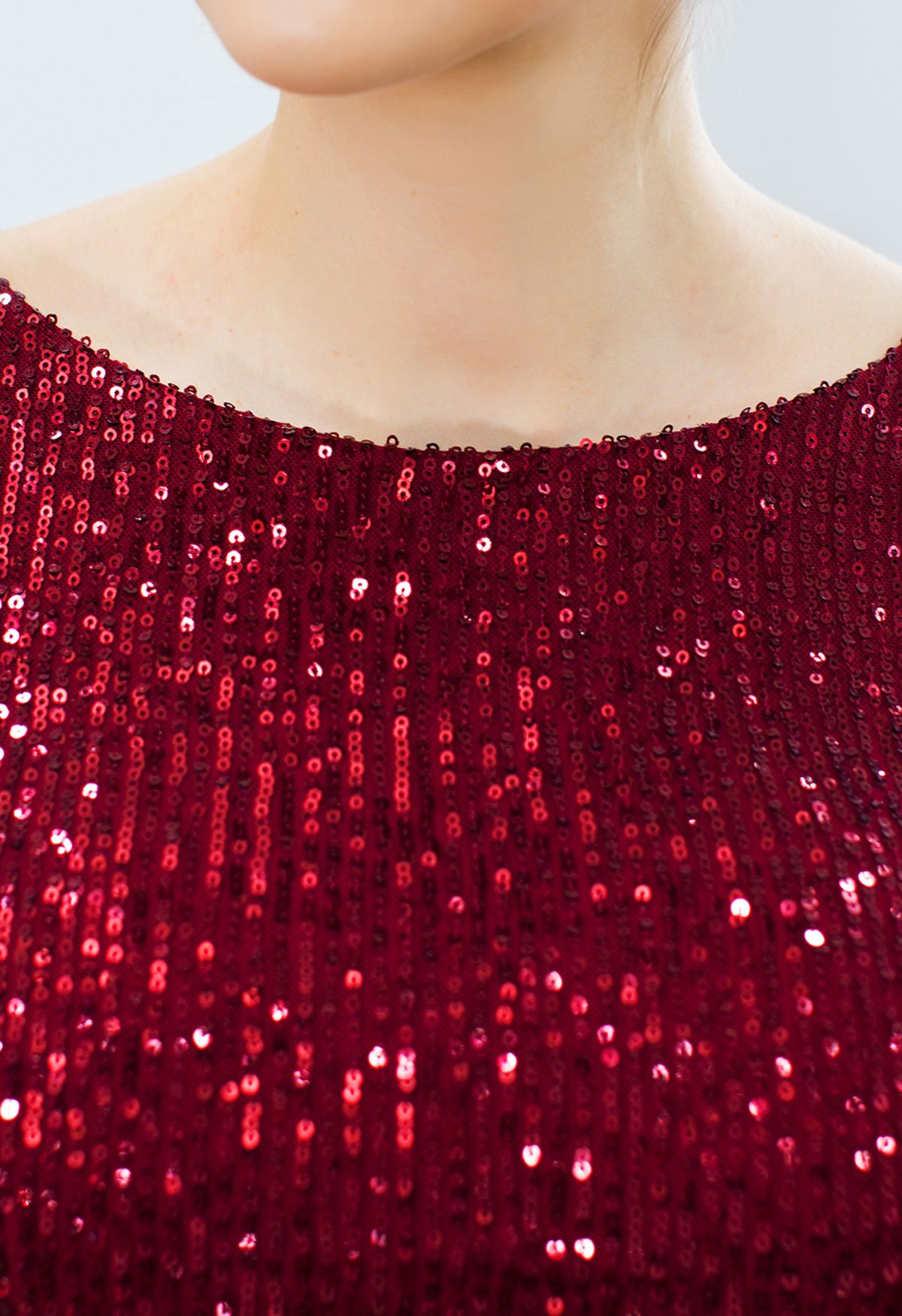 Shiny Full Sequins Trumpet Dress in Burgundy