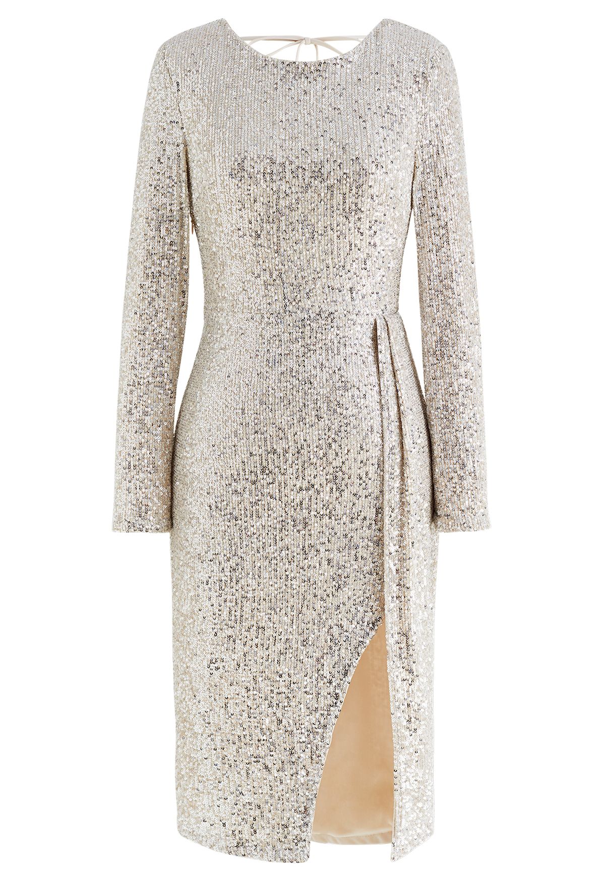 Sparkle Sequin Tie Back Cocktail Dress in Silver