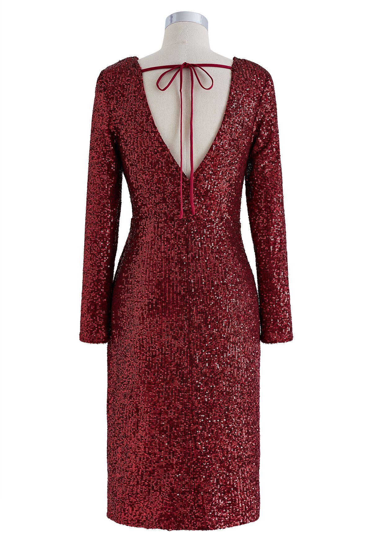 Sparkle Sequin Tie Back Cocktail Dress in Burgundy