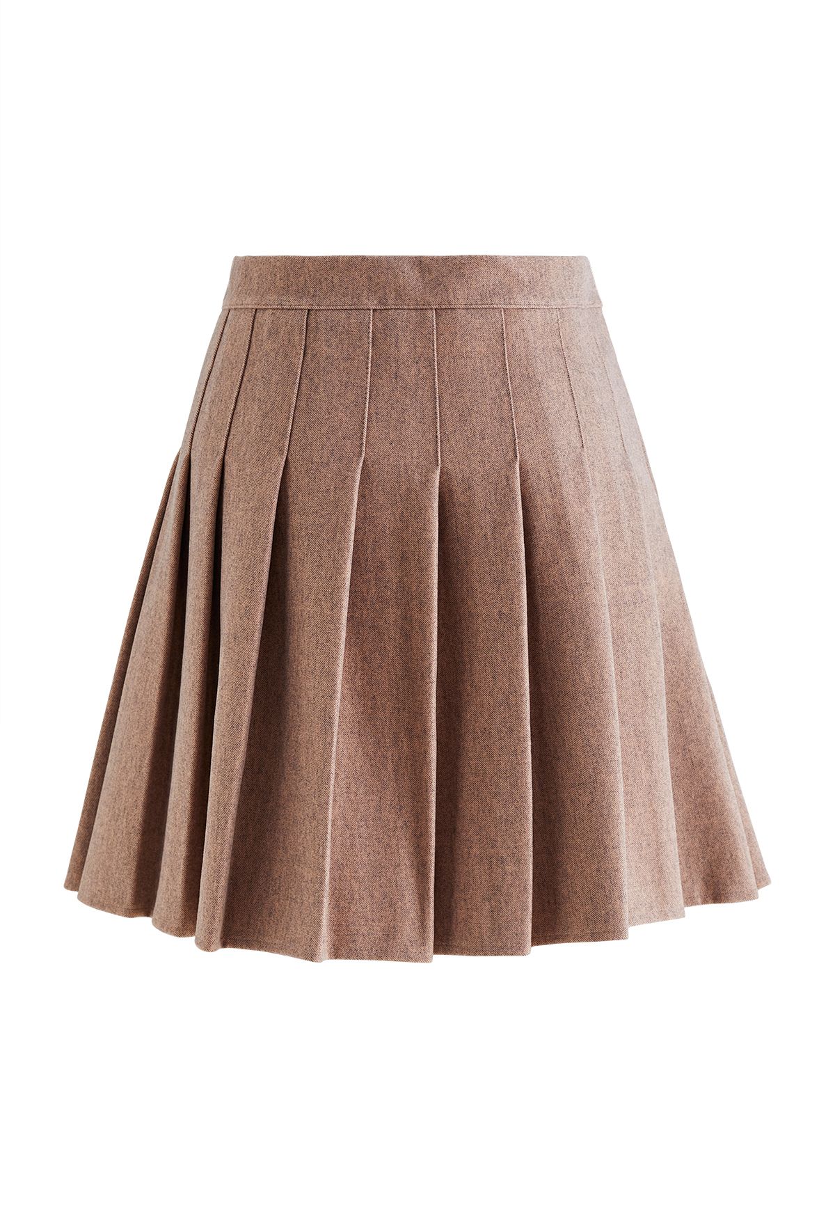 High Waist Wool-Blend Pleated Skater Skirt in Camel