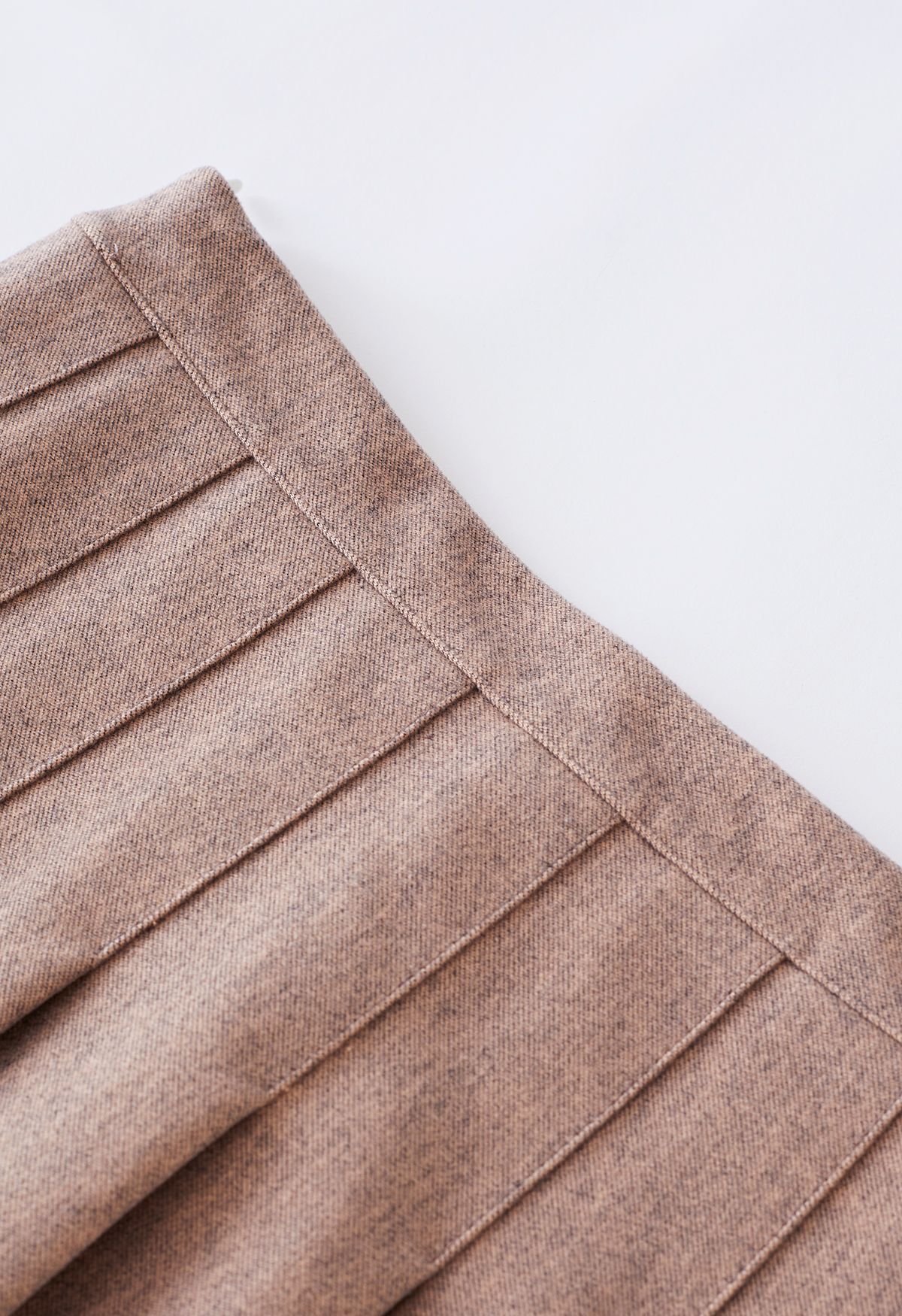 High Waist Wool-Blend Pleated Skater Skirt in Camel