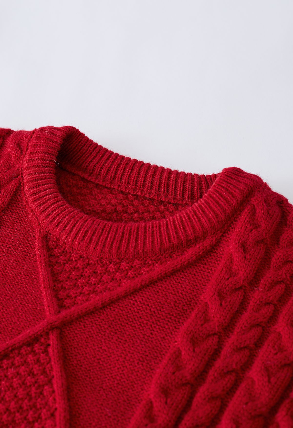 Cable Knit Sweater with Pom-Pom Scarf in Red