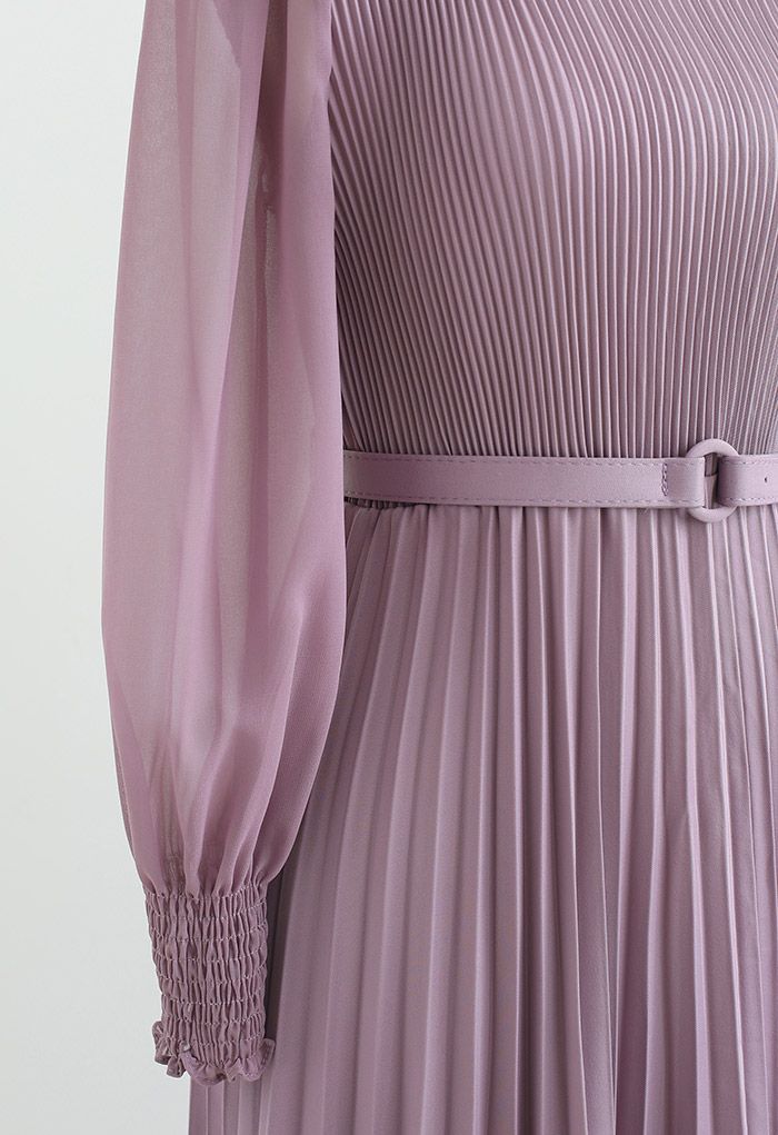 Full Pleated Belted Maxi Dress in Lilac