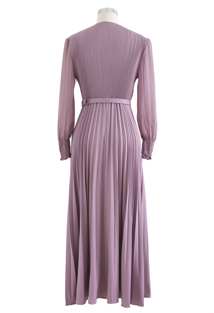 Full Pleated Belted Maxi Dress in Lilac