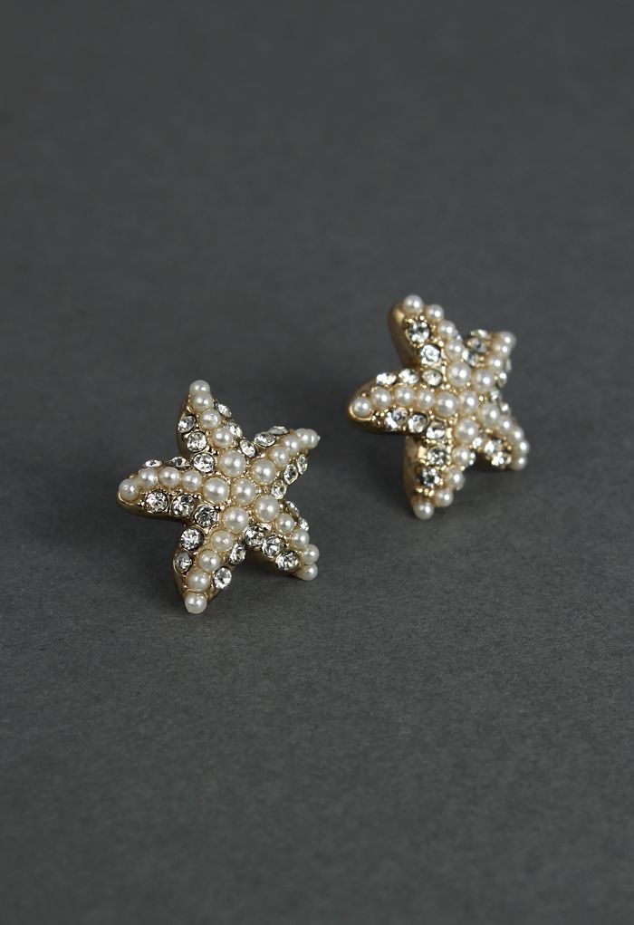 Crystal Pearl Beads Starfish Earrings