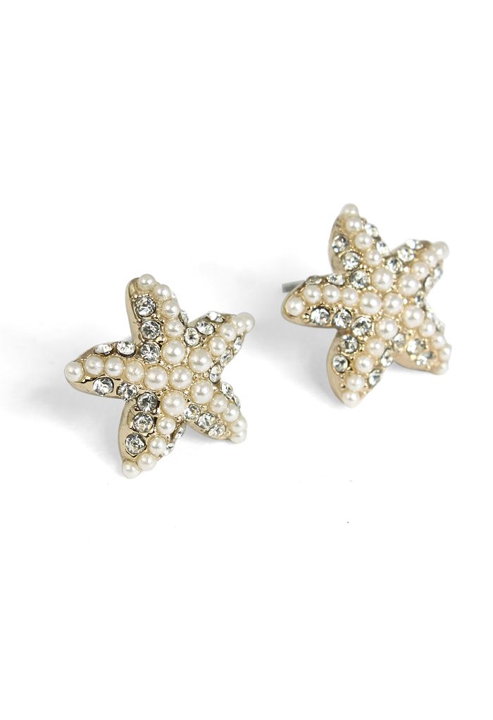 Crystal Pearl Beads Starfish Earrings