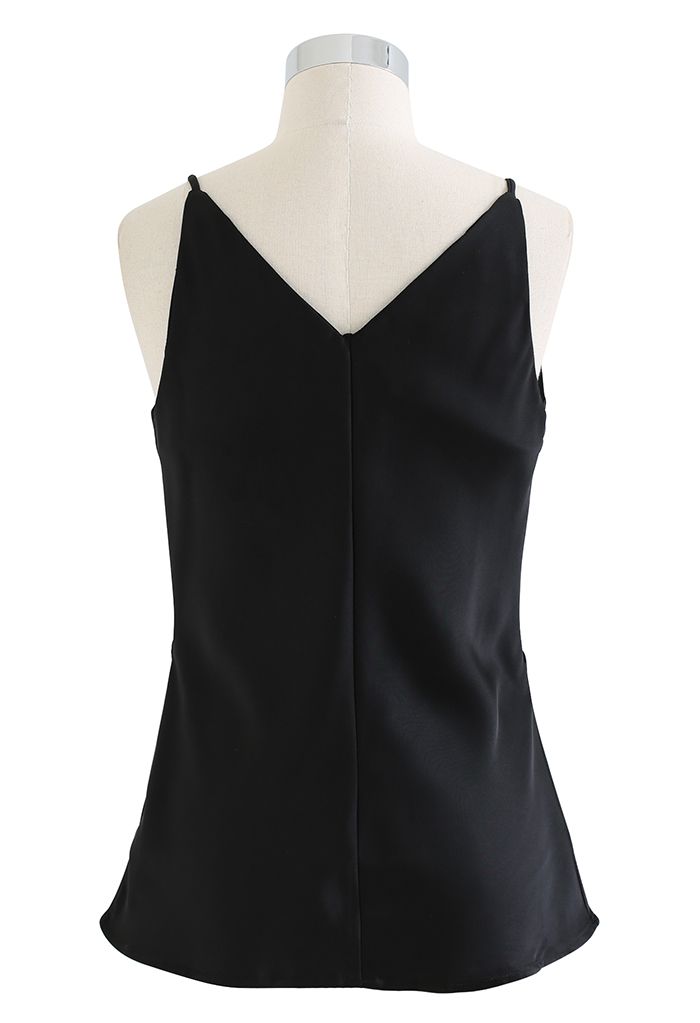 V-Neck Satin Cami Tank Top in Black