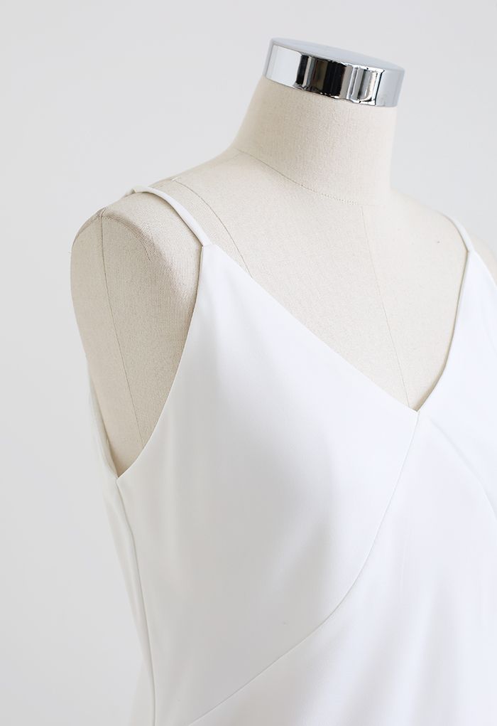 V-Neck Satin Cami Tank Top in White