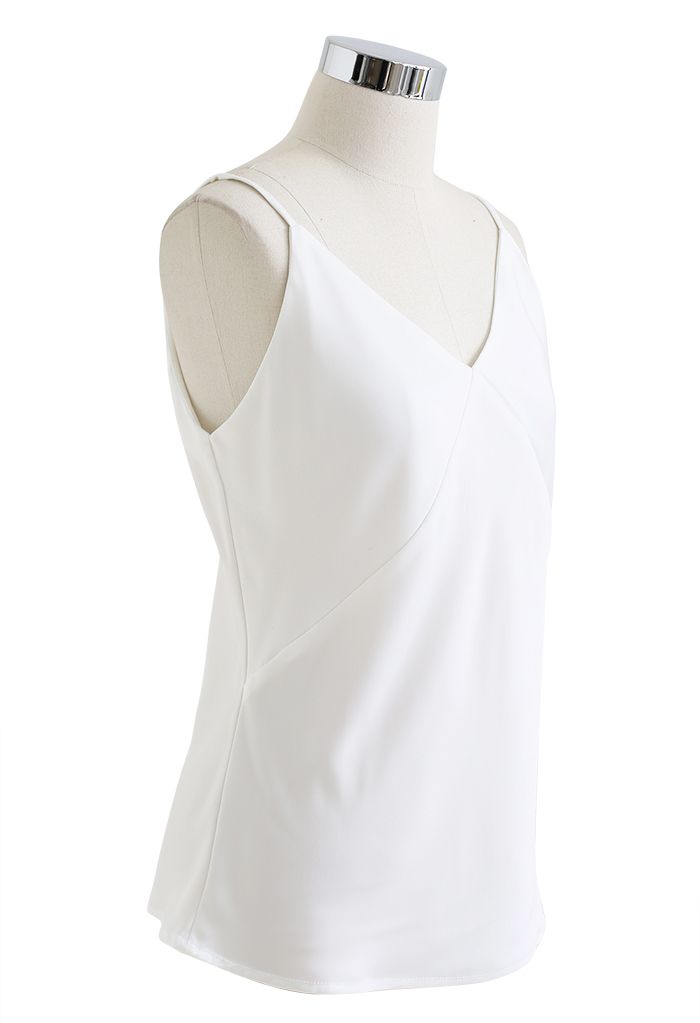 V-Neck Satin Cami Tank Top in White