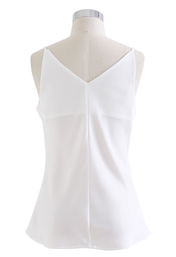 V-Neck Satin Cami Tank Top in White