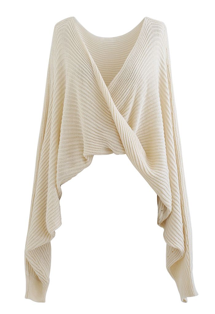 Twisted Front Batwing Sleeve Knit Sweater in Cream