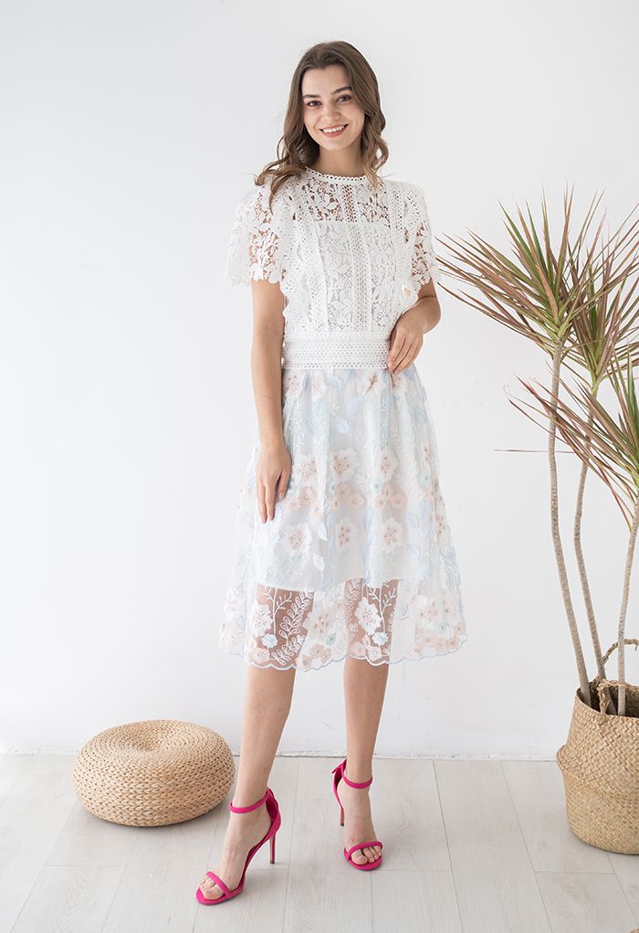 Look at the Flowers Embroidered Mesh Skirt