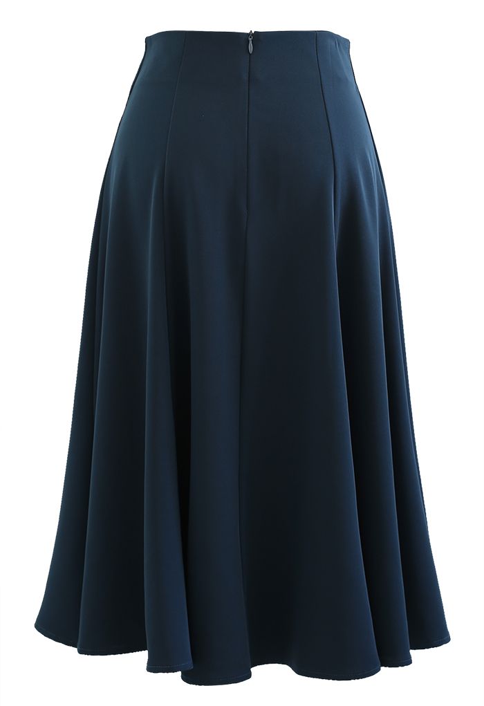 V-Shaped Waistline Textured A-Line Skirt in Indigo