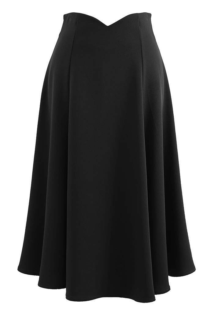 V-Shaped Waistline Textured A-Line Skirt in Black