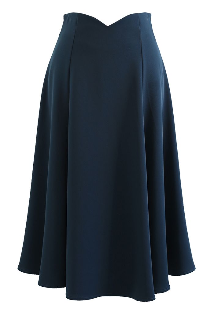 V-Shaped Waistline Textured A-Line Skirt in Indigo