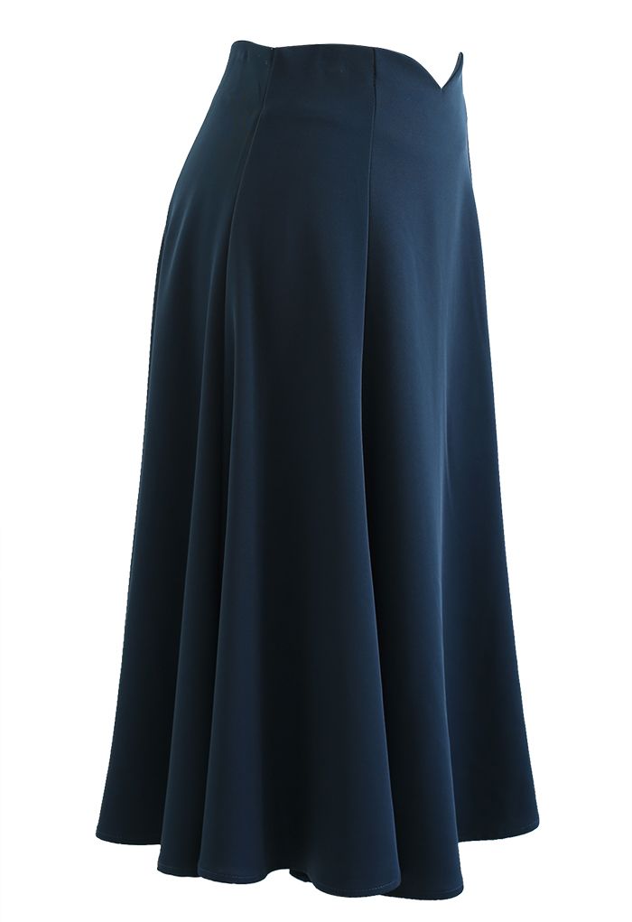 V-Shaped Waistline Textured A-Line Skirt in Indigo