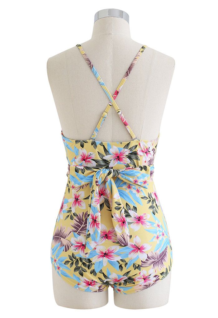 Crisscross Front Floral Print Swimsuit