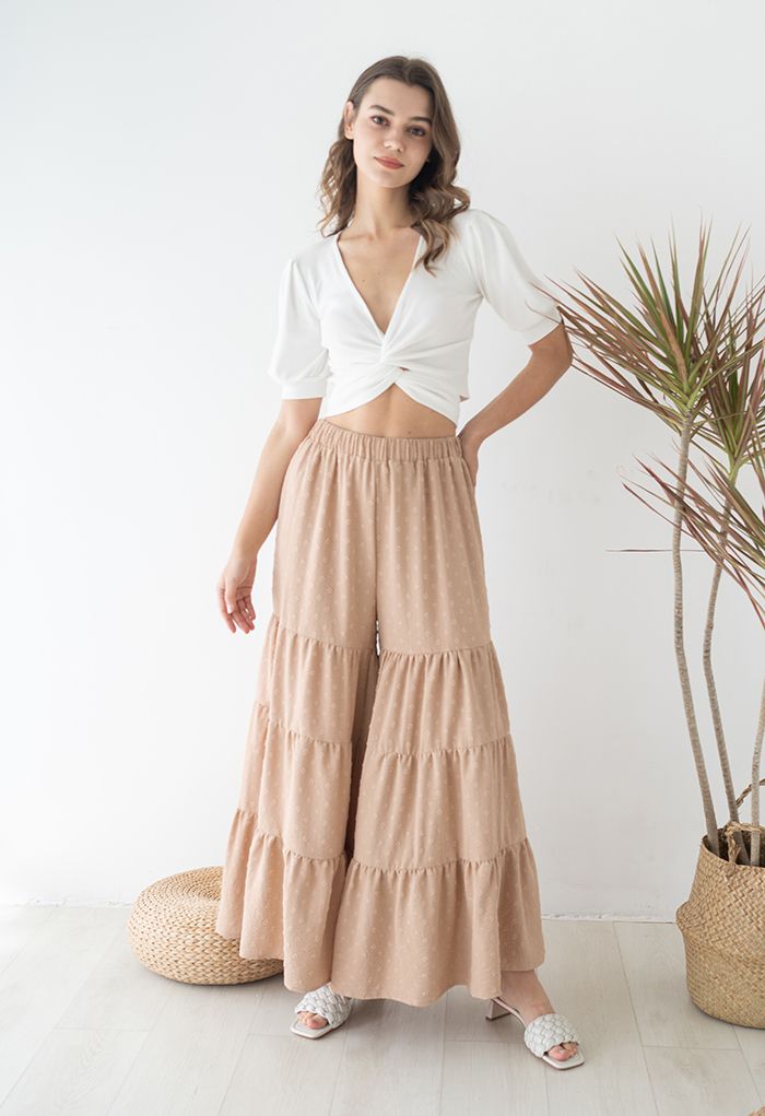 Sunny Days Wide-Leg Pants in Apricot Dots