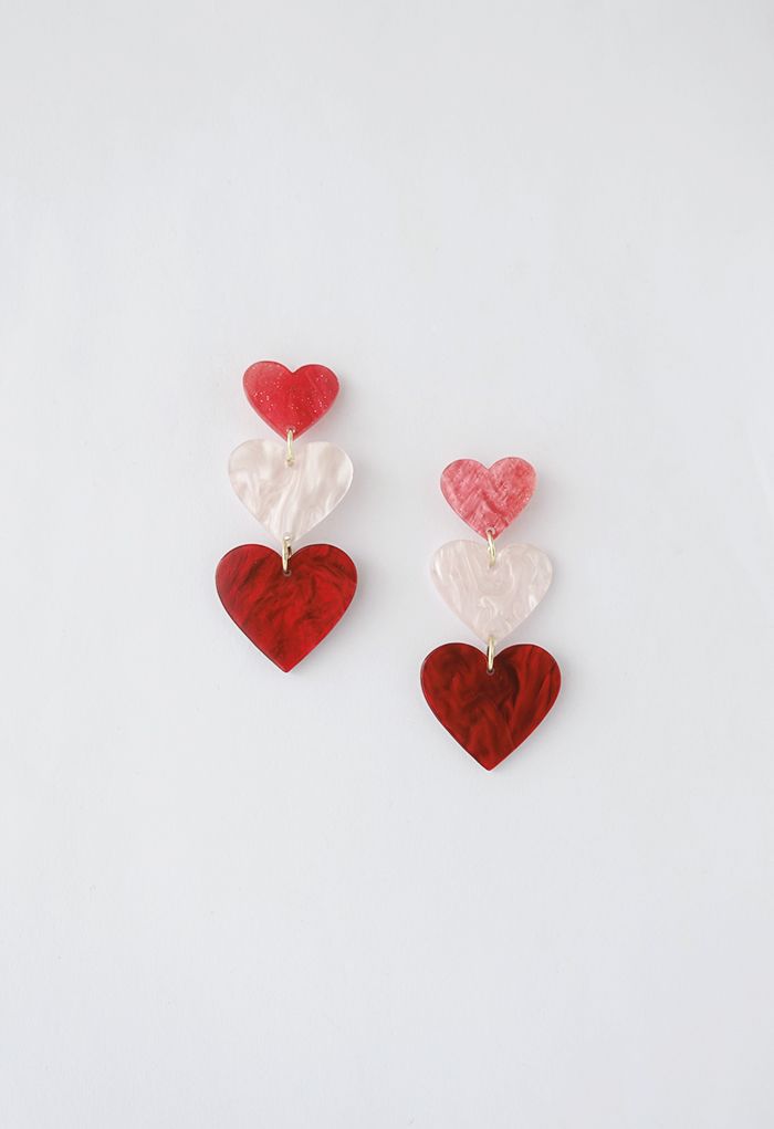 Triple Hearts Drop Earrings