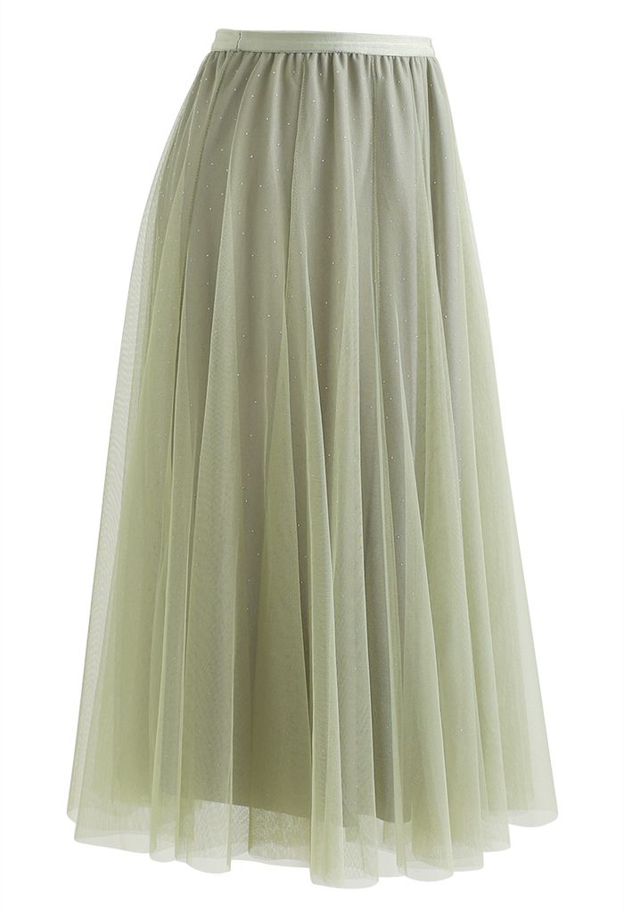 Rambling Crystal Decor Tulle Skirt in Pistachio