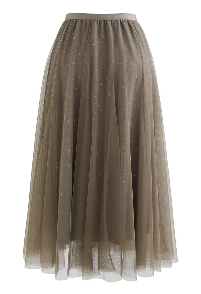 Rambling Crystal Decor Tulle Skirt in Brown