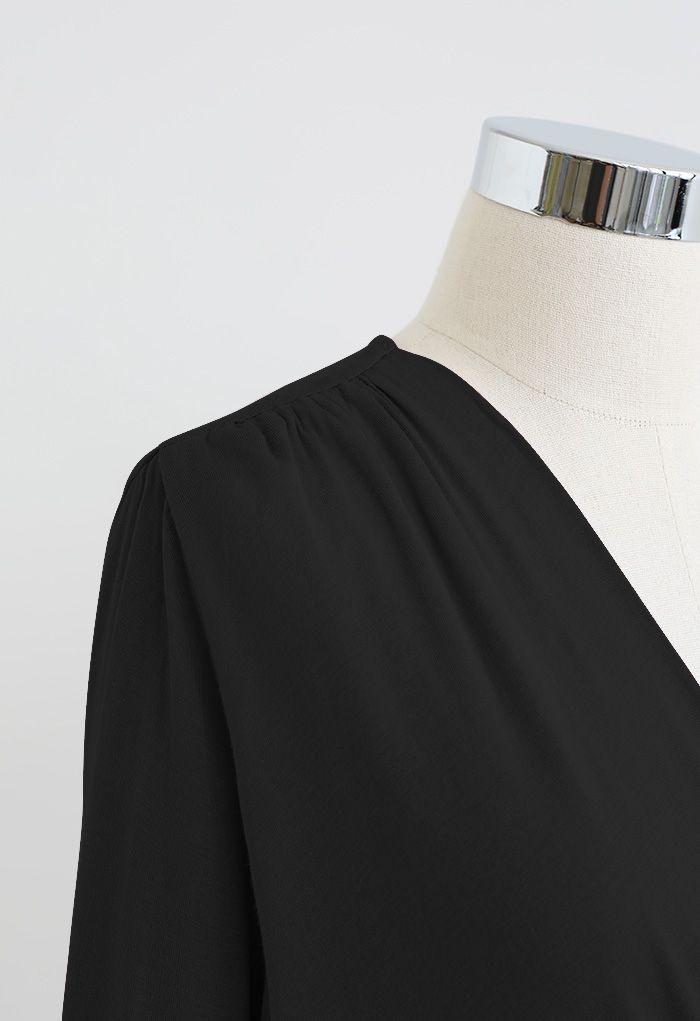 Ultra-Soft Cotton Wrap Top in Black