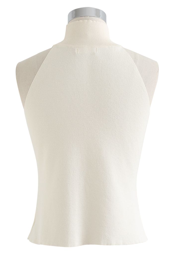 Halter Mock Neck Fitted Knit Tank Top in Cream