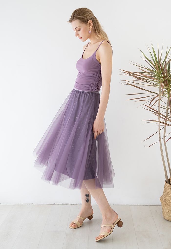 Rambling Crystal Decor Tulle Skirt in Purple