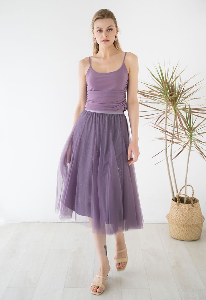 Rambling Crystal Decor Tulle Skirt in Purple