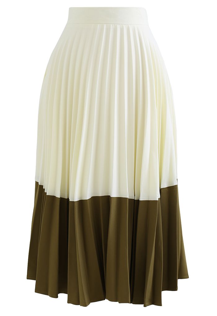 Two-Tone A-Line Pleated Skirt in Light Yellow