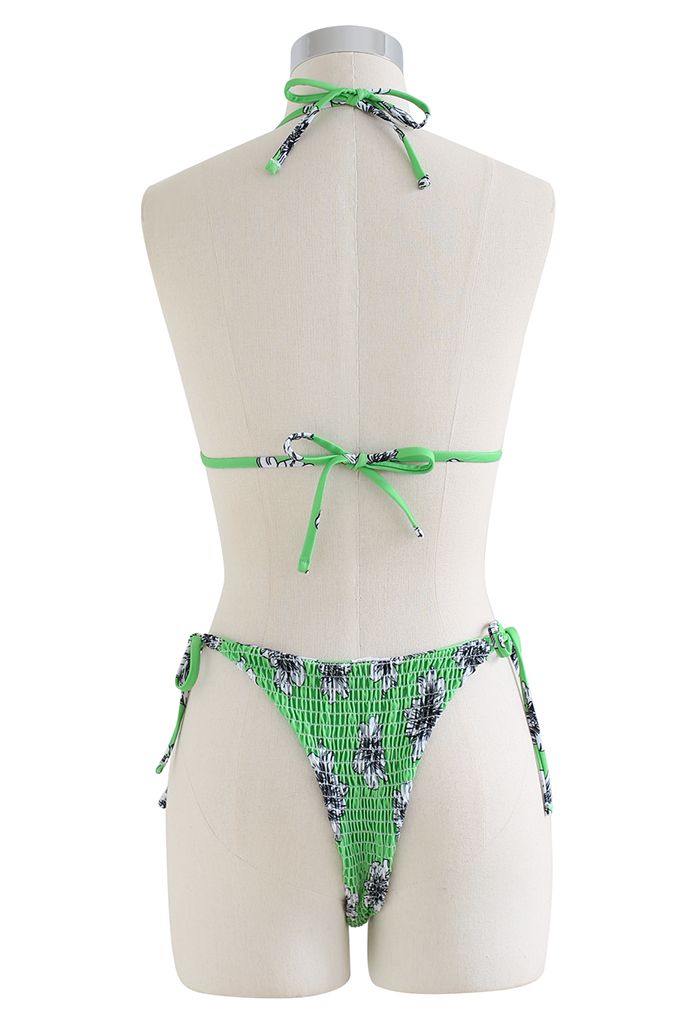 Green Hue Floral Shirring Bikini Set