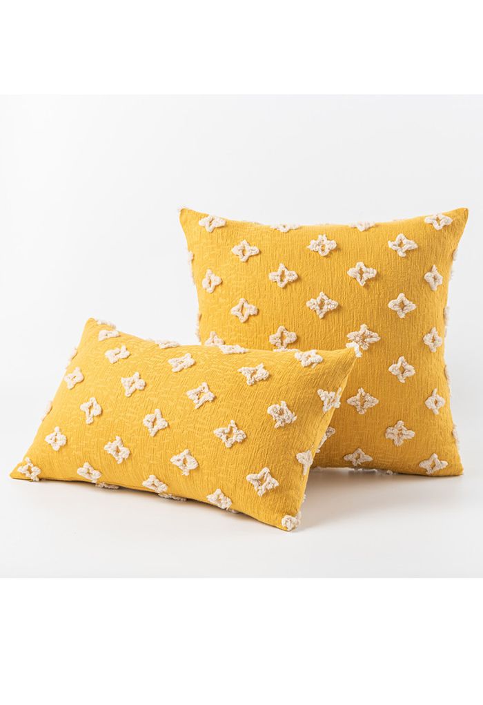 Yellow Woven Tufted Cushion Cover