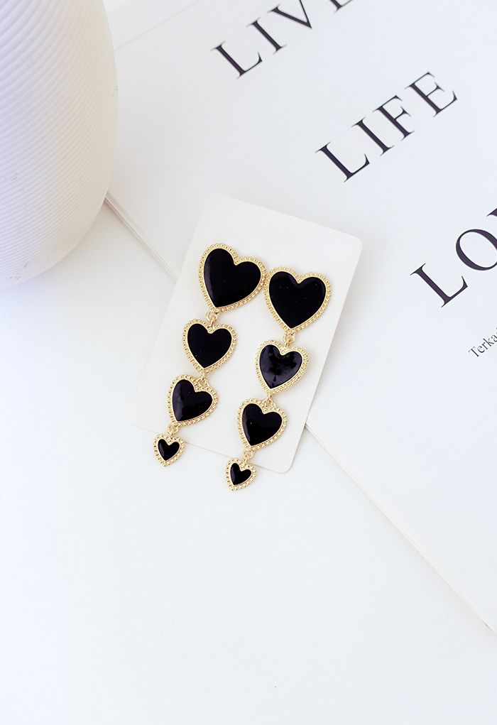 Connecting Hearts Golden Trim Drop Earrings