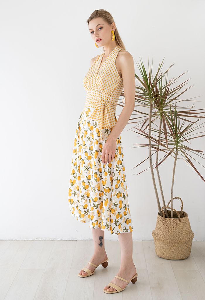 Summer Lemon Flare Hem Midi Skirt