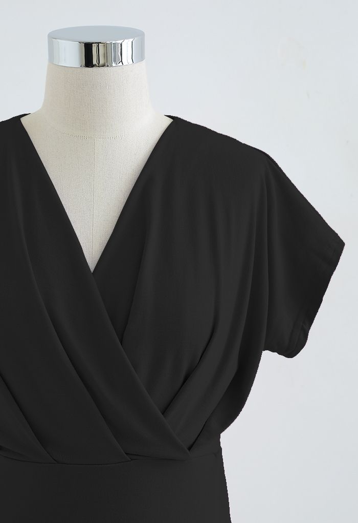 Ultra-Soft Short-Sleeve Cotton Wrap Top in Black