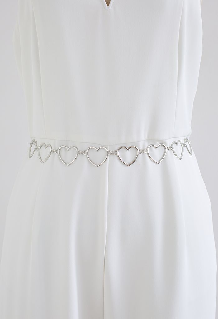 Silver Heart Shape Metal Chain Belt