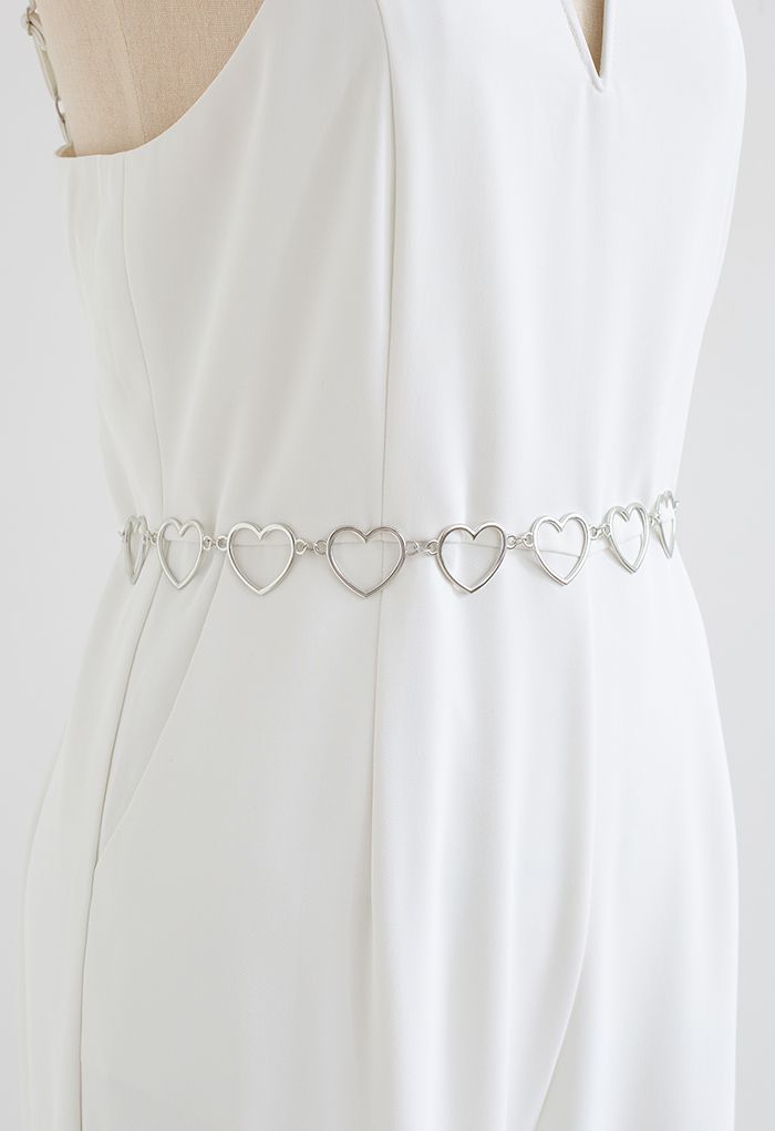 Silver Heart Shape Metal Chain Belt