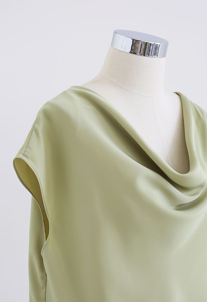 Ruched Drape Satin Sleeveless Top in Pistachio