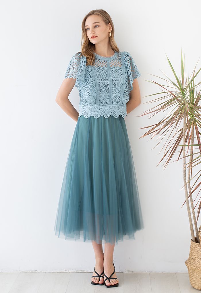 My Secret Garden Tulle Maxi Skirt in Turquoise