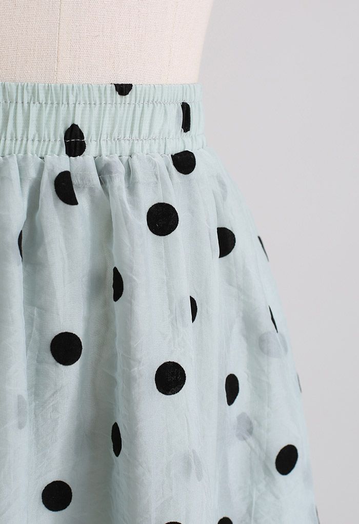 Black Polka Dot Sheer Midi Skirt in Mint